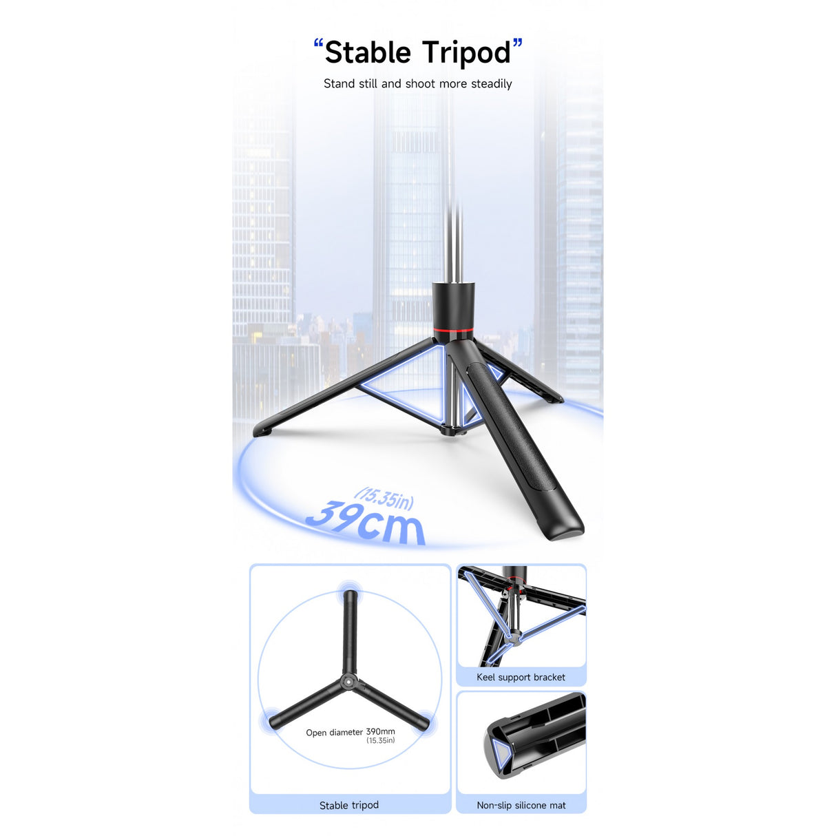 Selfie stick Flippy F16 cu telecomandă Bluetooth, set complet accesorii foto-video