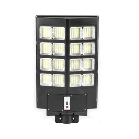 Lampa solara stradala Vivimall, cu telecomanda, senzor de miscare si lumina, suport prindere, 640 LED-uri, IP65, ABS, 20AH, 400W, temperatura culoare 6500K, 59.7x34.8x7.2 cm, autonomie 10-12 ore, negru - vivimall.ro