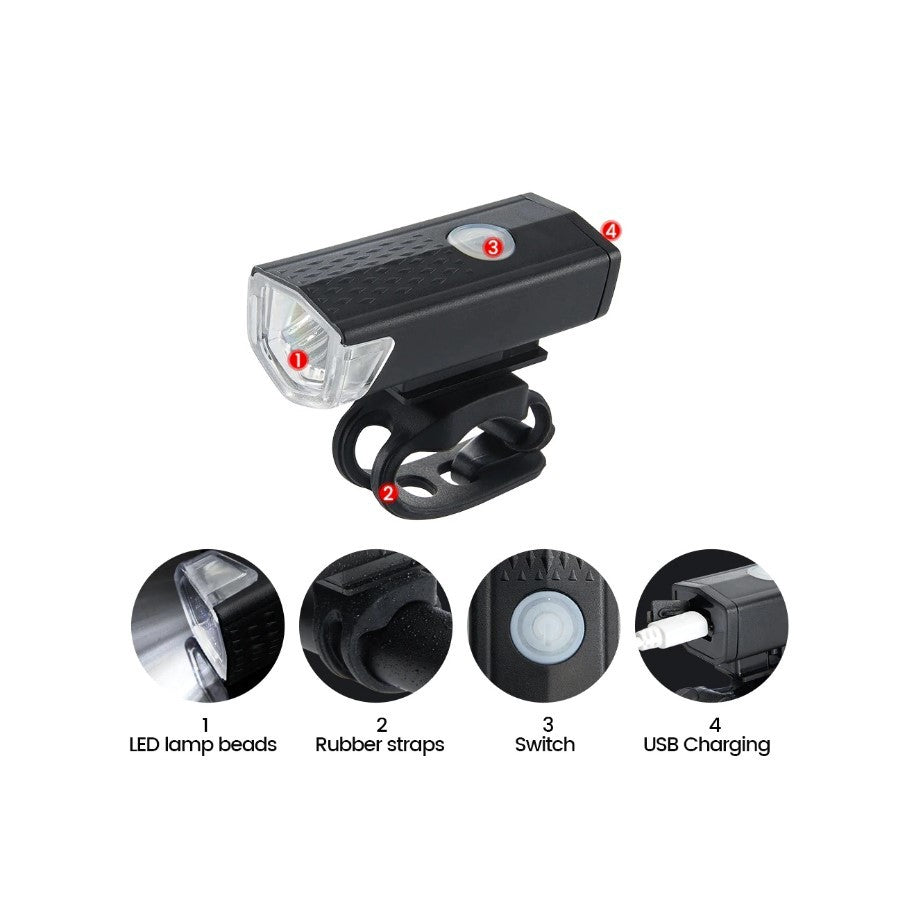 Far cu LED proiector pentru bicicleta\trotineta, Vivimall, reincarcabil, cablu USB inclus, 3 moduri de lumina, IPX4, Negru, 6.5x2.9x2.3 cm - vivimall.ro