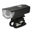 Far LED proiector pentru bicicletă și trotinetă, negru, vedere frontală, dimensiuni 6.5x2.9x2.3 cm