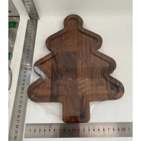 Farfurie cu Tematica de Craciun, Vivimall, din Lemn, Margini Rotunjite, Model Brad, Maro - vivimall.ro