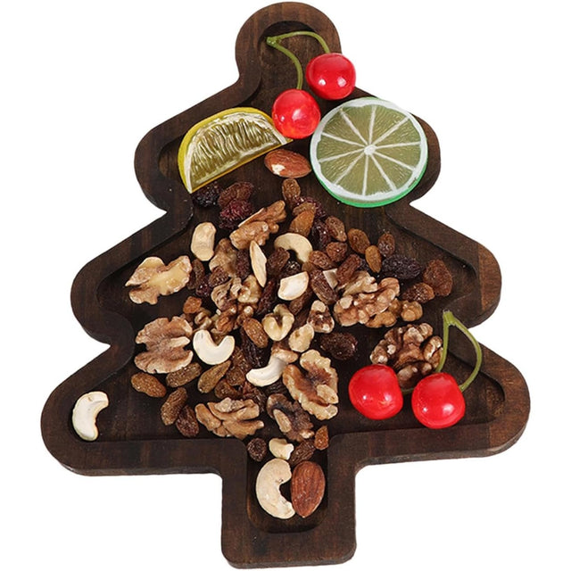 Farfurie cu Tematica de Craciun, Vivimall, din Lemn, Margini Rotunjite, Model Brad, Maro - vivimall.ro