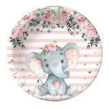 Set 10 Farfurii Unica Folosinta, Imprimeu Elefant, Din Carton, 17 Cm - vivimall.ro