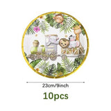 Farfurii Cartonate pentru Petreceri, Vivimall, Farfurii cartonate de unica Folosinta pentru Zile de Nastere, Model Safari cu animale, set 10 buc, Diametru 23 cm, Multicolor - vivimall.ro