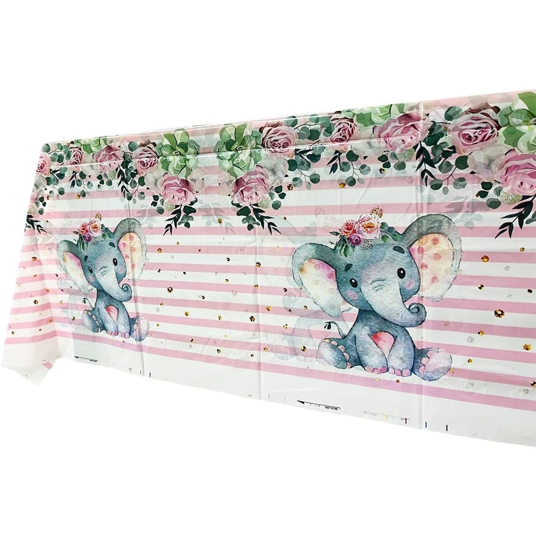 Fata de Masa, Vivimall, din Plastic, Imprimeu Elefanti, 180 x 108 cm, Roz - vivimall.ro