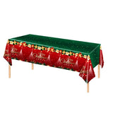 Fata de Masa Festiva, Vivimall, Dreptunghiulara, Imprimeu Merry Christmas, Tema Craciun, Rezistenta la Apa, din PVC, 137 x 274 cm, Rosu/Verde - vivimall.ro