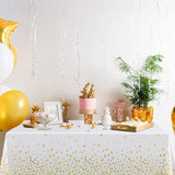 Fata de Masa, Vivimall, din Folie, Imprimeu Stele Aurii, Impermeabila, 137 x 183 cm, Alb - vivimall.ro