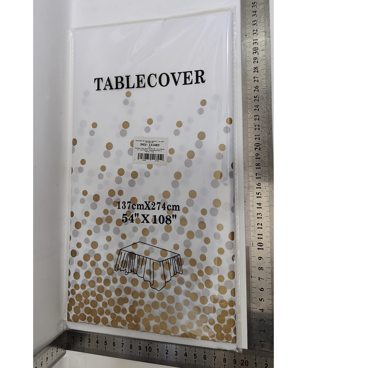 Fata de Masa, Vivimall, din PEVA, Imprimeu Buline, 137 x 274 cm, Impermeabila, Fara Pete, Curatare Rapida, Crem - vivimall.ro