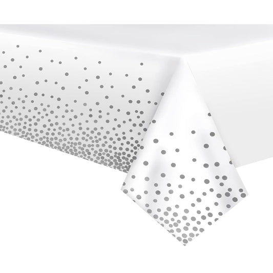 Fata de Masa, Vivimall, din PEVA, Imprimeu Buline, 137 x 274 cm, Impermeabila, Fara Pete, Curatare Rapida, Gri - vivimall.ro