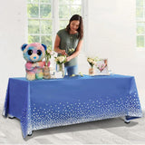 Fata de Masa, Vivimall, din PEVA, Imprimeu Buline Argintii, 137 x 274 cm, Impermeabila, Fara Pete, Curatare Rapida, Albastru Inchis - vivimall.ro