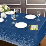 Fata de Masa, Vivimall, din PEVA, Imprimeu Buline Argintii, 137 x 274 cm, Impermeabila, Fara Pete, Curatare Rapida, Albastru Inchis - vivimall.ro