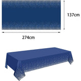 Fata de Masa, Vivimall, din PEVA, Imprimeu Buline Argintii, 137 x 274 cm, Impermeabila, Fara Pete, Curatare Rapida, Albastru Inchis - vivimall.ro