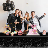 Fata de Masa, Vivimall, din PEVA, Imprimeu Buline Argintii, 137 x 274 cm, Impermeabila, Fara Pete, Curatare Rapida, Negru - vivimall.ro