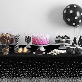 Fata de Masa, Vivimall, din PEVA, Imprimeu Buline Argintii, 137 x 274 cm, Impermeabila, Fara Pete, Curatare Rapida, Negru - vivimall.ro