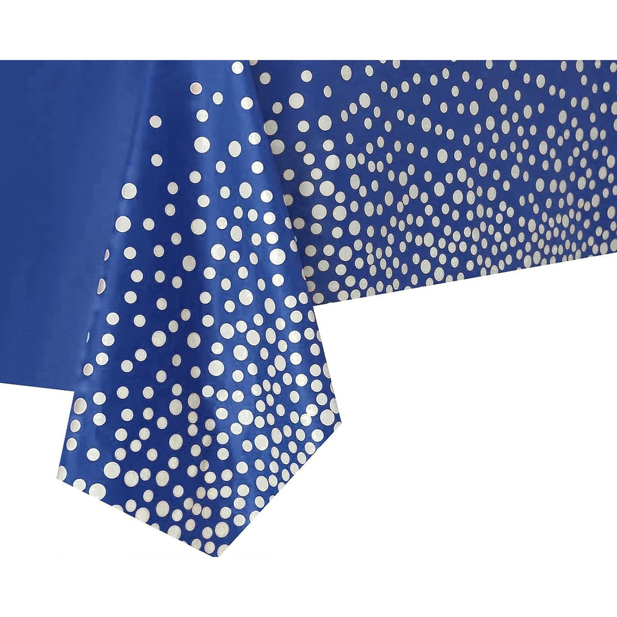Fata de Masa, Vivimall, din PEVA, Imprimeu Buline Argintii, 137 x 274 cm, Impermeabila, Fara Pete, Curatare Rapida, Albastru Inchis - vivimall.ro