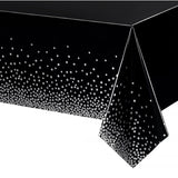 Fata de Masa, Vivimall, din PEVA, Imprimeu Buline Argintii, 137 x 274 cm, Impermeabila, Fara Pete, Curatare Rapida, Negru - vivimall.ro