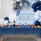 Fata de Masa, Vivimall, din PEVA, Imprimeu Buline Aurii, 137 x 274 cm, Impermeabila, Fara Pete, Curatare Rapida, Albastru Inchis - vivimall.ro