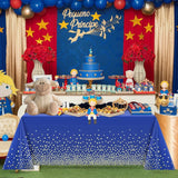 Fata de Masa, Vivimall, din PEVA, Imprimeu Buline Aurii, 137 x 274 cm, Impermeabila, Fara Pete, Curatare Rapida, Albastru Inchis - vivimall.ro