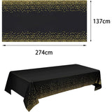 Fata de Masa, Vivimall, din PEVA, Imprimeu Buline Aurii, 137 x 274 cm, Impermeabila, Fara Pete, Curatare Rapida, Negru - vivimall.ro