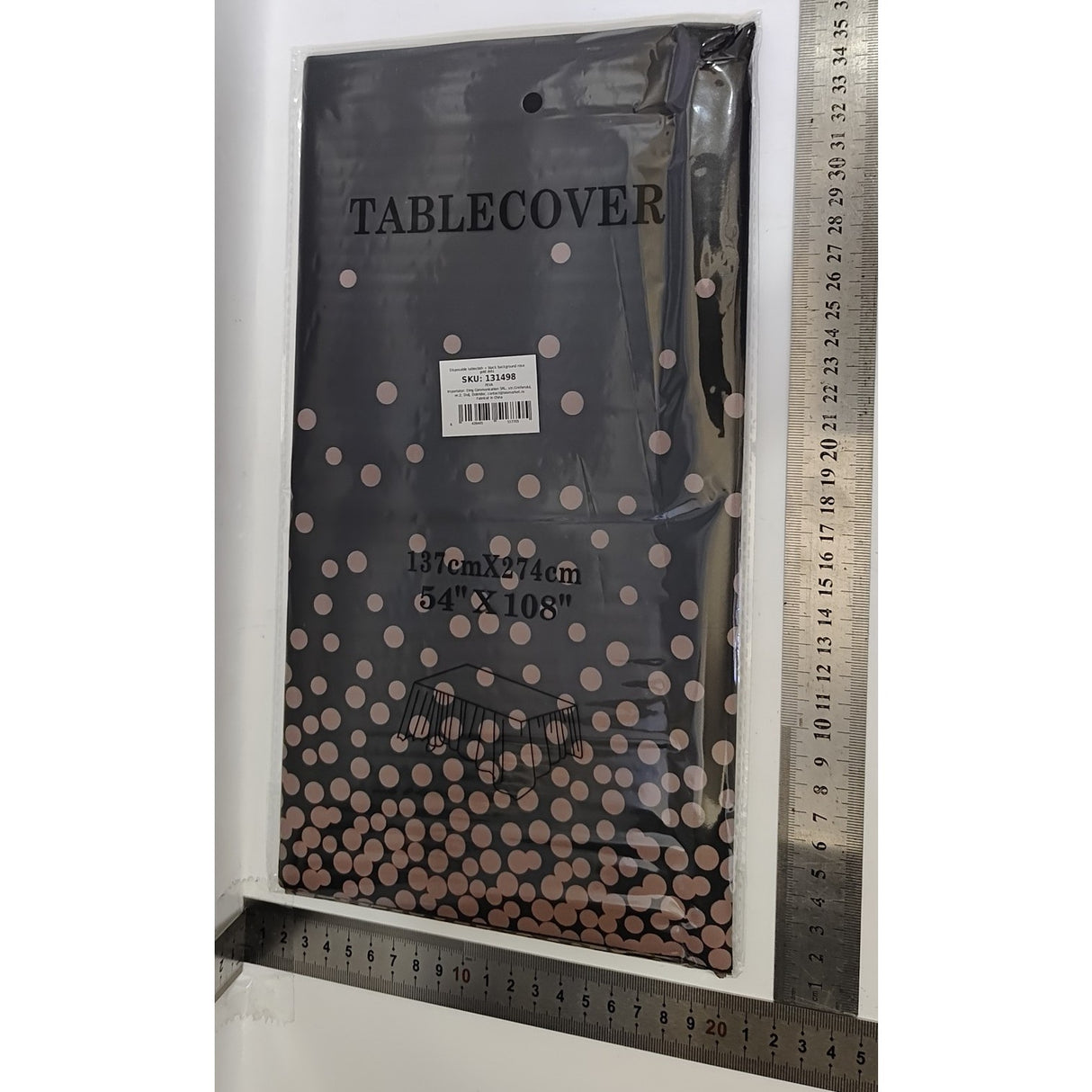 Fata de Masa, Vivimall, din PEVA, Imprimeu Buline Roz, 137 x 274 cm, Impermeabila, Fara Pete, Curatare Rapida, Negru - vivimall.ro