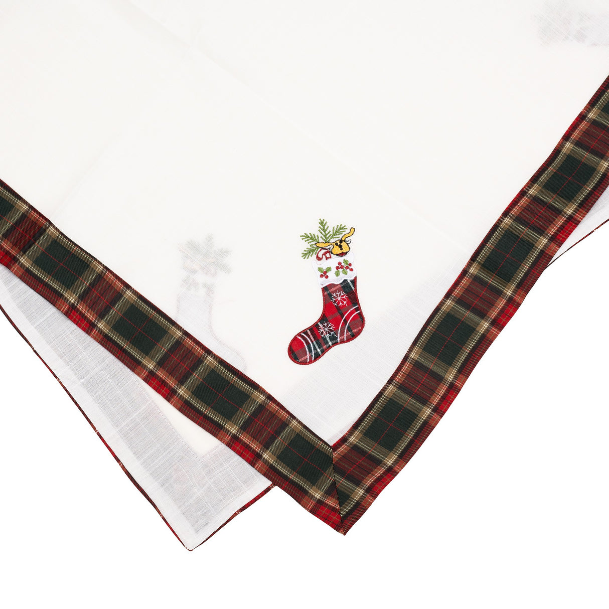 Fata de Masa Vivimall, Material In Brodat, cu Motive de Craciun Ghetute, 180 x 40 cm, Alb - vivimall.ro