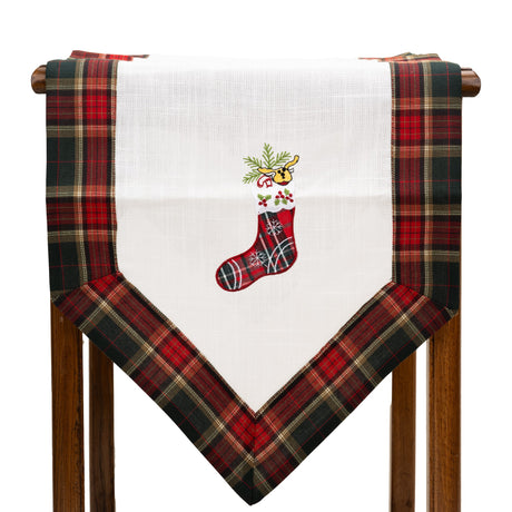 Fata de Masa Vivimall, Material In Brodat, cu Motive de Craciun Ghetute, 180 x 40 cm, Alb - vivimall.ro