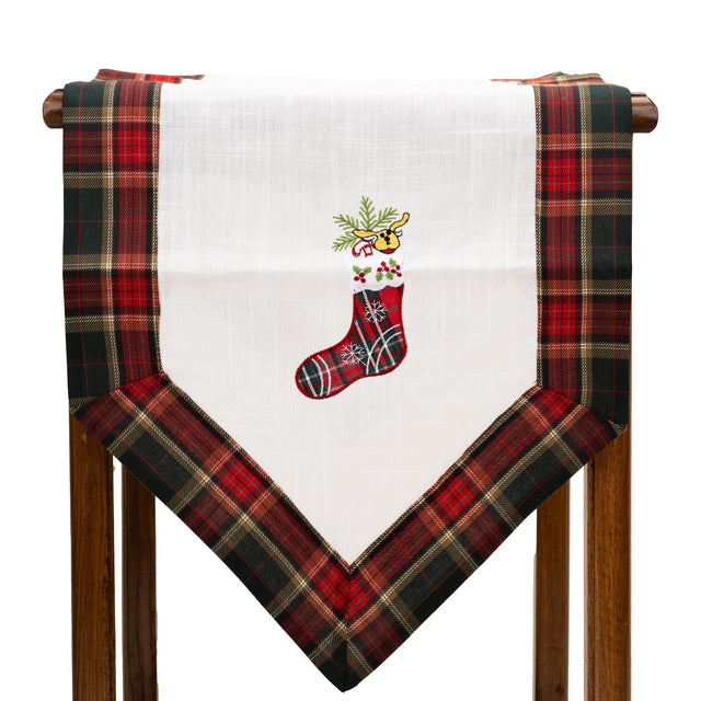 Fata de Masa Vivimall, Material In Brodat, cu Motive de Craciun Ghetute, 180 x 40 cm, Alb - vivimall.ro