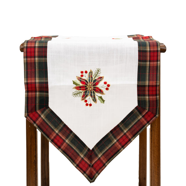 Fata de Masa Vivimall, Material In Brodat, cu Motive Florale de Craciun, 180 x 40 cm, Alb - vivimall.ro