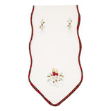 Fata de Masa Vivimall, Material In Brodat, cu Motive Florale de Craciun si Lumanari, 180 x 40 cm, Alb - vivimall.ro