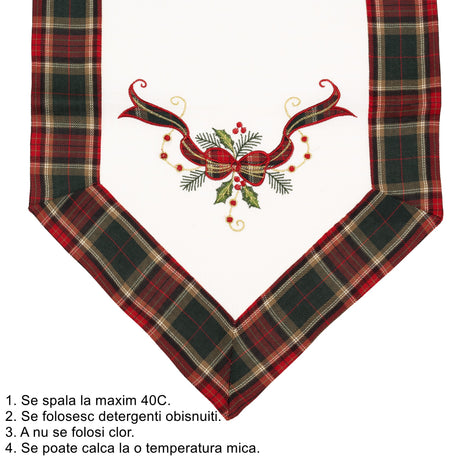 Fata de Masa Vivimall, Material In Brodat, cu Motive Fundita de Craciun, 180 x 40 cm, alba - vivimall.ro