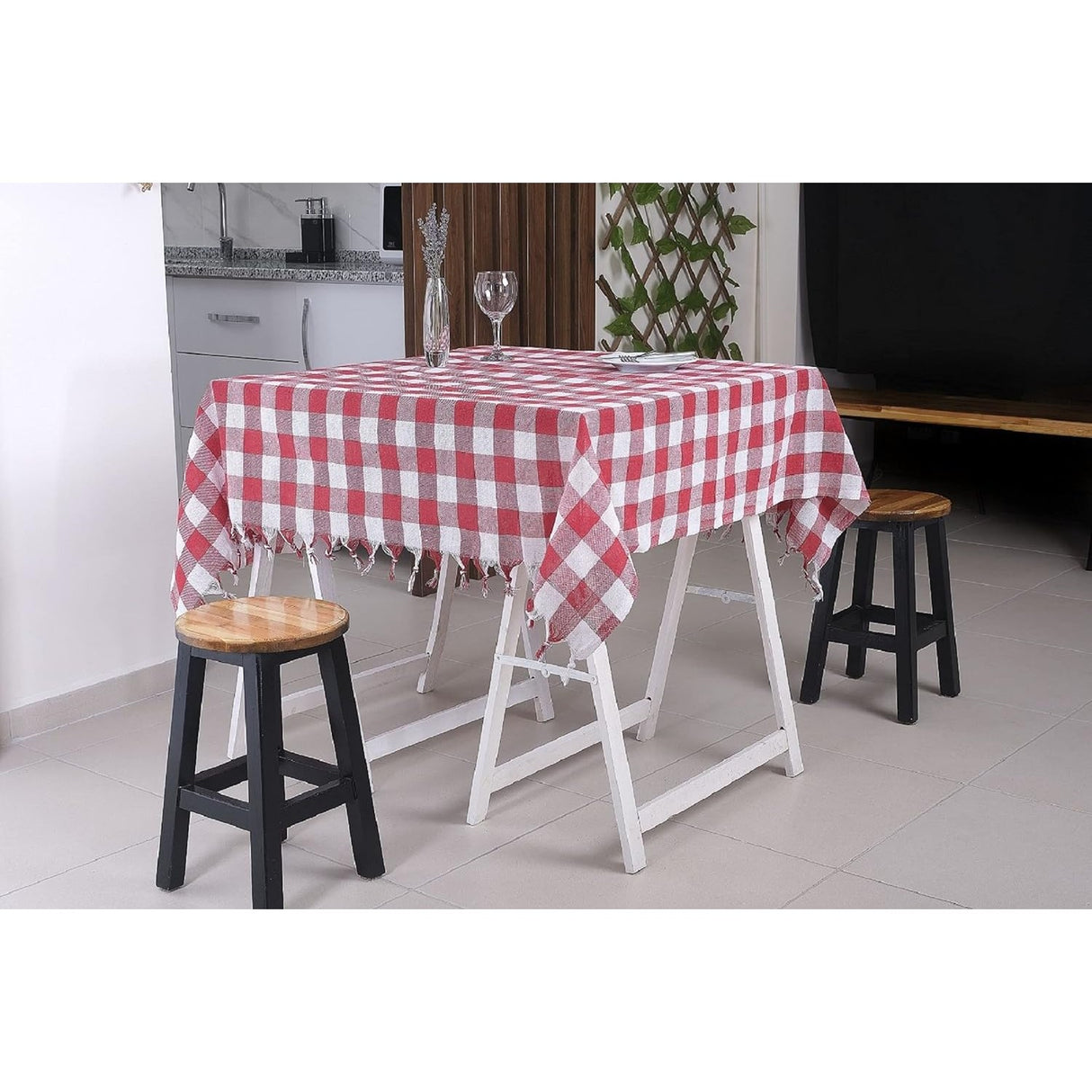 Fata de masa in carouri Vivimall, Material Textil, 130 x 180 cm, Rosu - vivimall.ro