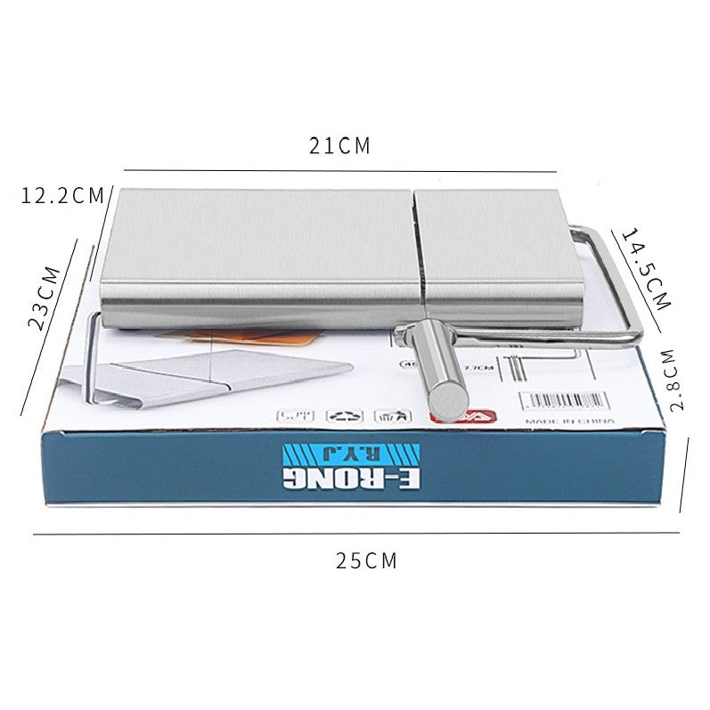 Feliator manual Vivimall, pentru cascaval, salam, prajituri, unt, din otel inoxidabil, usor de curatat si utilizat, 5 lame de schimb incluse, picioare antiderapante, 21 x 12.2 x 2.8 cm, argintiu - vivimall.ro