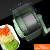 Feliator manual pentru legume Vivimall, 3 lame din otel inxodabil, 3 tipuri de feliere, material carcasa ABS, latime maxima feliere 4 mm, baza de tip ventuza, usor si sigur de utilizat, 28.5 x 9,2 x 13.5 cm, verde - vivimall.ro