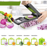 Feliator Multifunctional, Vivimall, Razatoare, 8 in 1, pentru Fructe si Legume, 10 Piese, Lame de Inox, Recipient Stocare, Separator Oua, Protectie Mana, ABS, 32.2x11.3 cm, Verde/Gri - vivimall.ro
