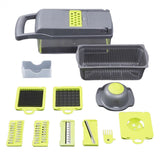 Feliator Multifunctional, Vivimall, Razatoare, 8 in 1, pentru Fructe si Legume, 10 Piese, Lame de Inox, Recipient Stocare, Separator Oua, Protectie Mana, ABS, 32.2x11.3 cm, Verde/Gri - vivimall.ro