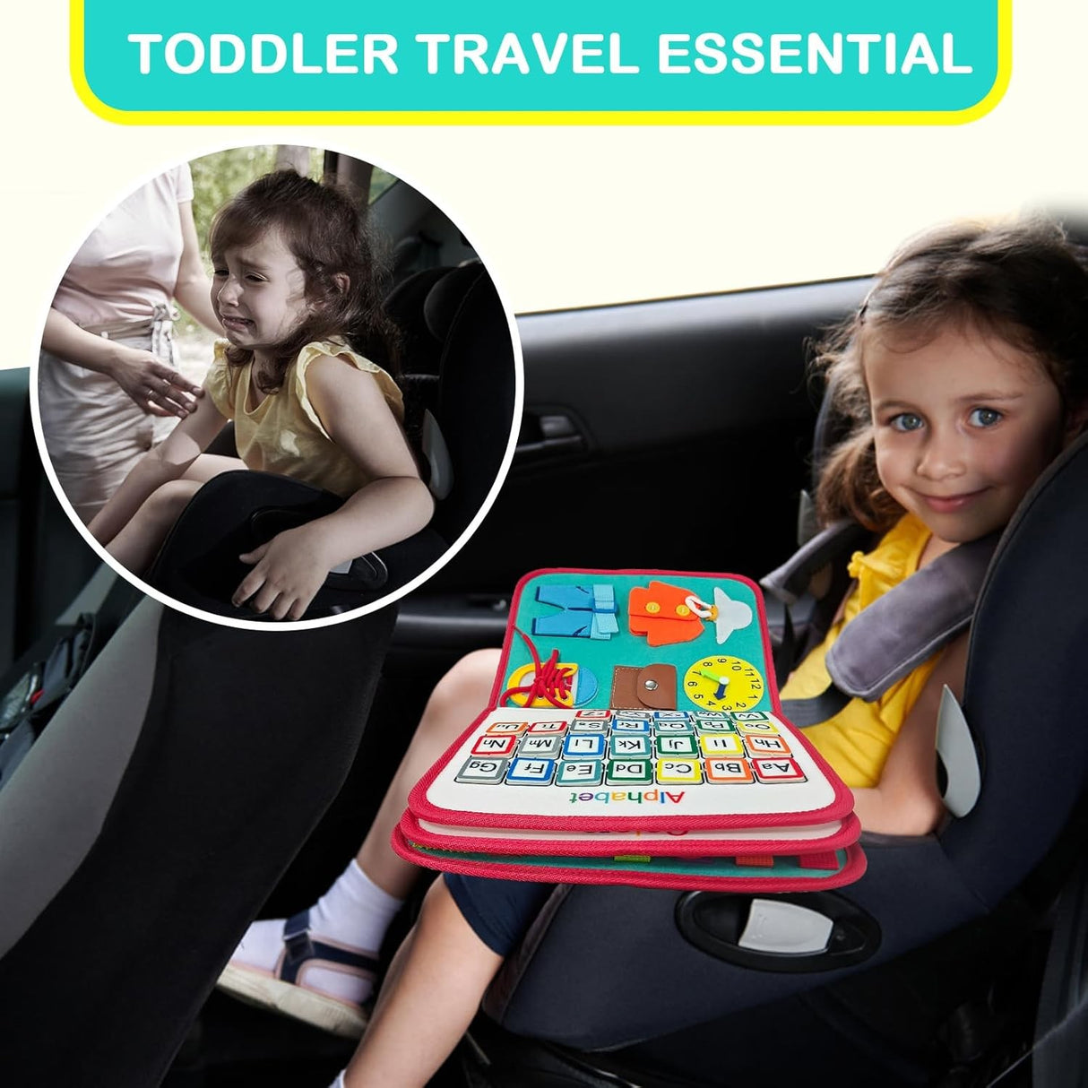 Carte Senzoriala Educativa Montessori, Vivimall, cu Activitati, Dezvoltare Abilitati Motorii, 4 Pagini, Model Spatiu Cosmic, 28x22x7 cm, Albastru - vivimall.ro