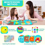 Carte Senzoriala Educativa Montessori, Vivimall, cu Activitati, Dezvoltare Abilitati Motorii, 4 Pagini, Model Spatiu Cosmic, 28x22x7 cm, Albastru - vivimall.ro