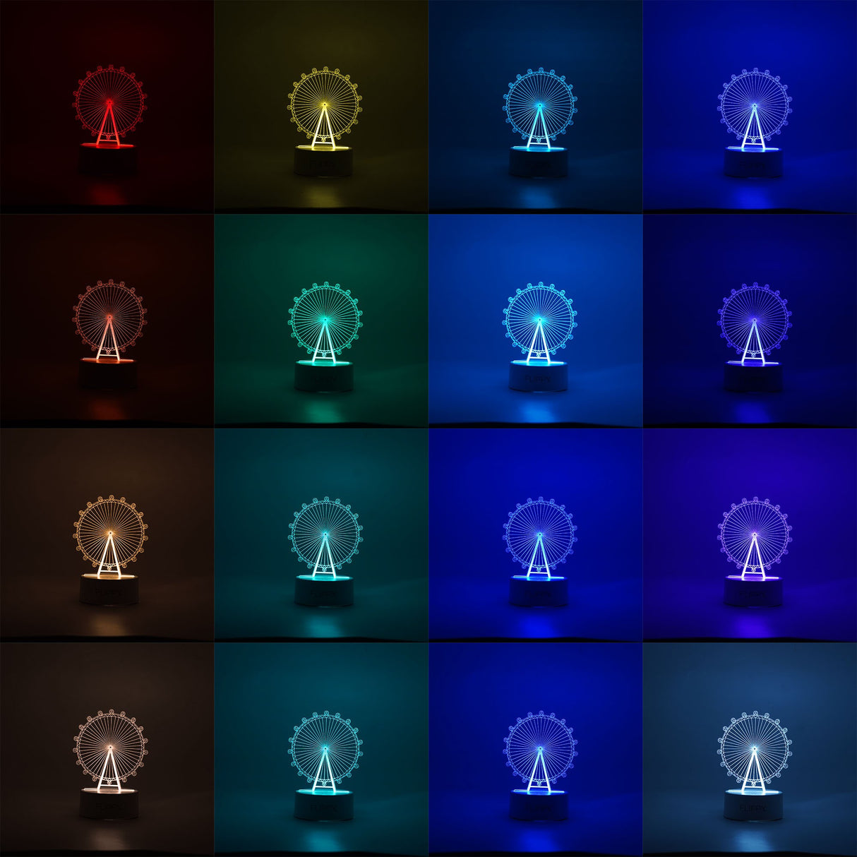 Lampa LED decorativa, Vivimall, 3D, Roata Panoramica, cu telecomanda, doua moduri de alimentare USB si baterii, 20 cm inaltime, din material acril si lumina multicolora, alb - vivimall.ro