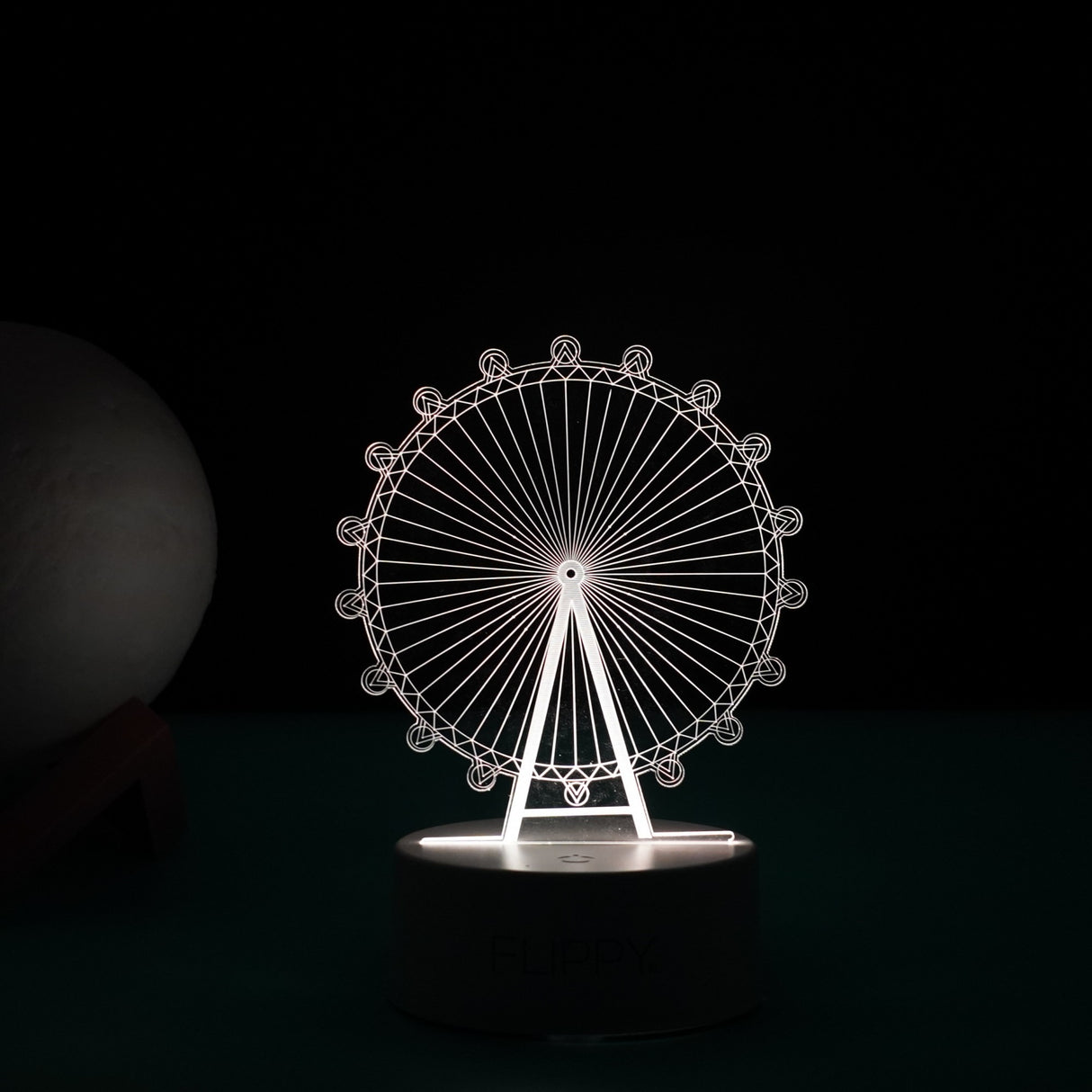 Lampa LED decorativa, Vivimall, 3D, Roata Panoramica, cu telecomanda, doua moduri de alimentare USB si baterii, 20 cm inaltime, din material acril si lumina multicolora, alb - vivimall.ro