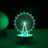 Lampa LED decorativa, Vivimall, 3D, Roata Panoramica, cu telecomanda, doua moduri de alimentare USB si baterii, 20 cm inaltime, din material acril si lumina multicolora, alb - vivimall.ro