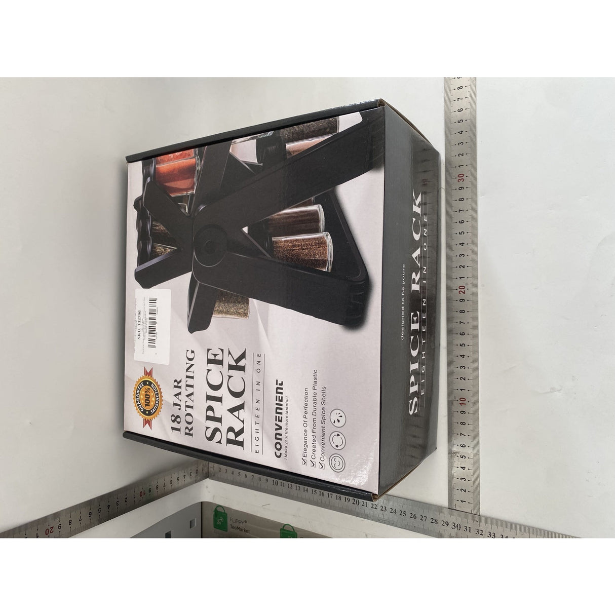 Suport Pentru Condimente Rotativ, Vivimall, Multifunctional, Pivotant 360°, Portabil, Usor de Montat, 34x23 cm, ABS/Sticla, Negru - vivimall.ro