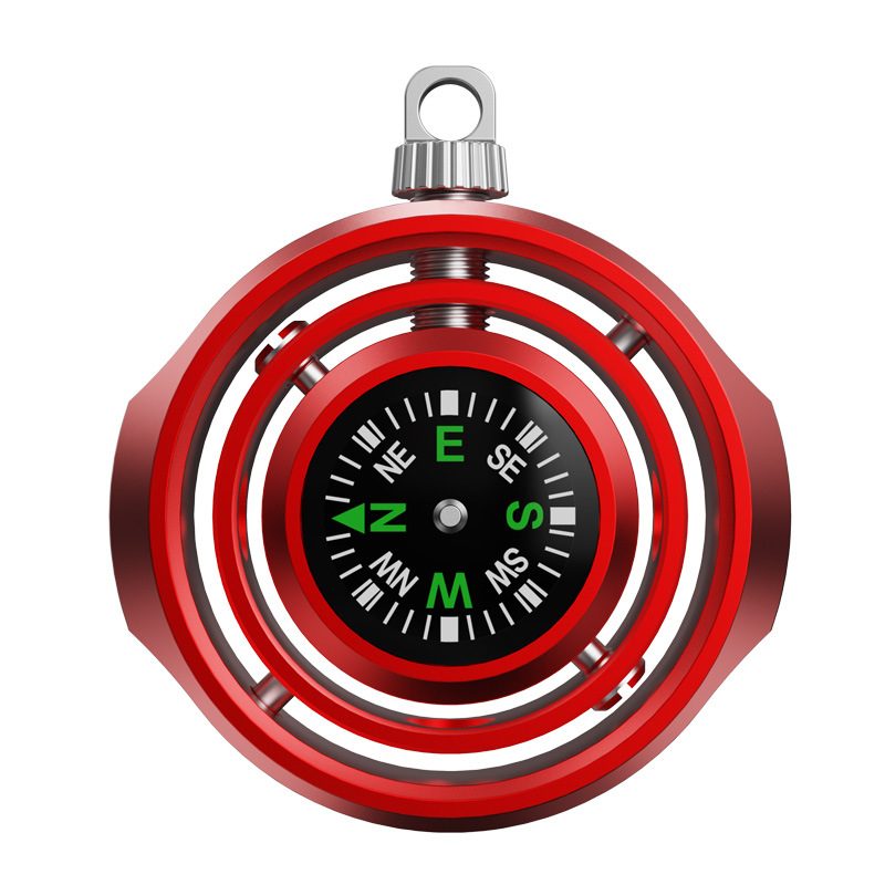 Fidget Spinner Busolă Palm Flippy roșu din aliaj zinc, model breloc giroscop rotativ, 48x42x12 mm, vedere frontală