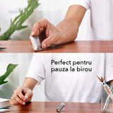 Comparație dimensiuni Fidget Spinner Flipo Flip Patrulater Silver față de palmă adult, vedere frontală