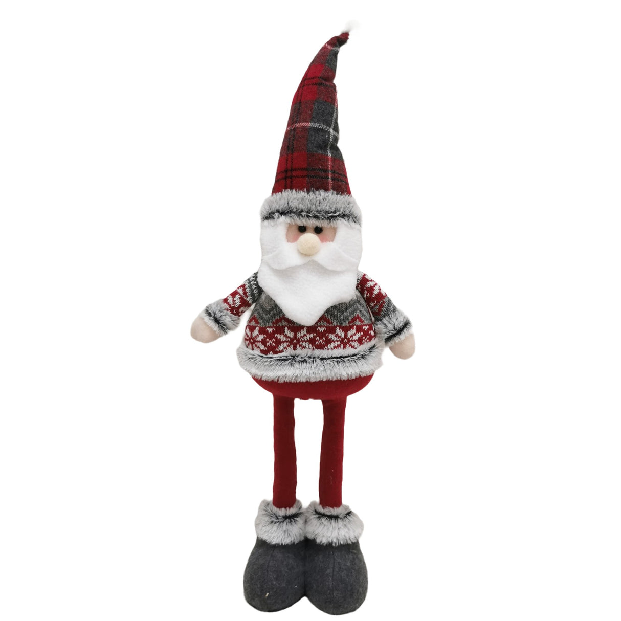 Figurina Decorativa, Pentru Craciun, Vivimall, Mos Craciun, Picioare Telescopice, Inaltime Reglabila 44-54cm, Bluza cu Fulgi, Rosu/Gri - vivimall.ro