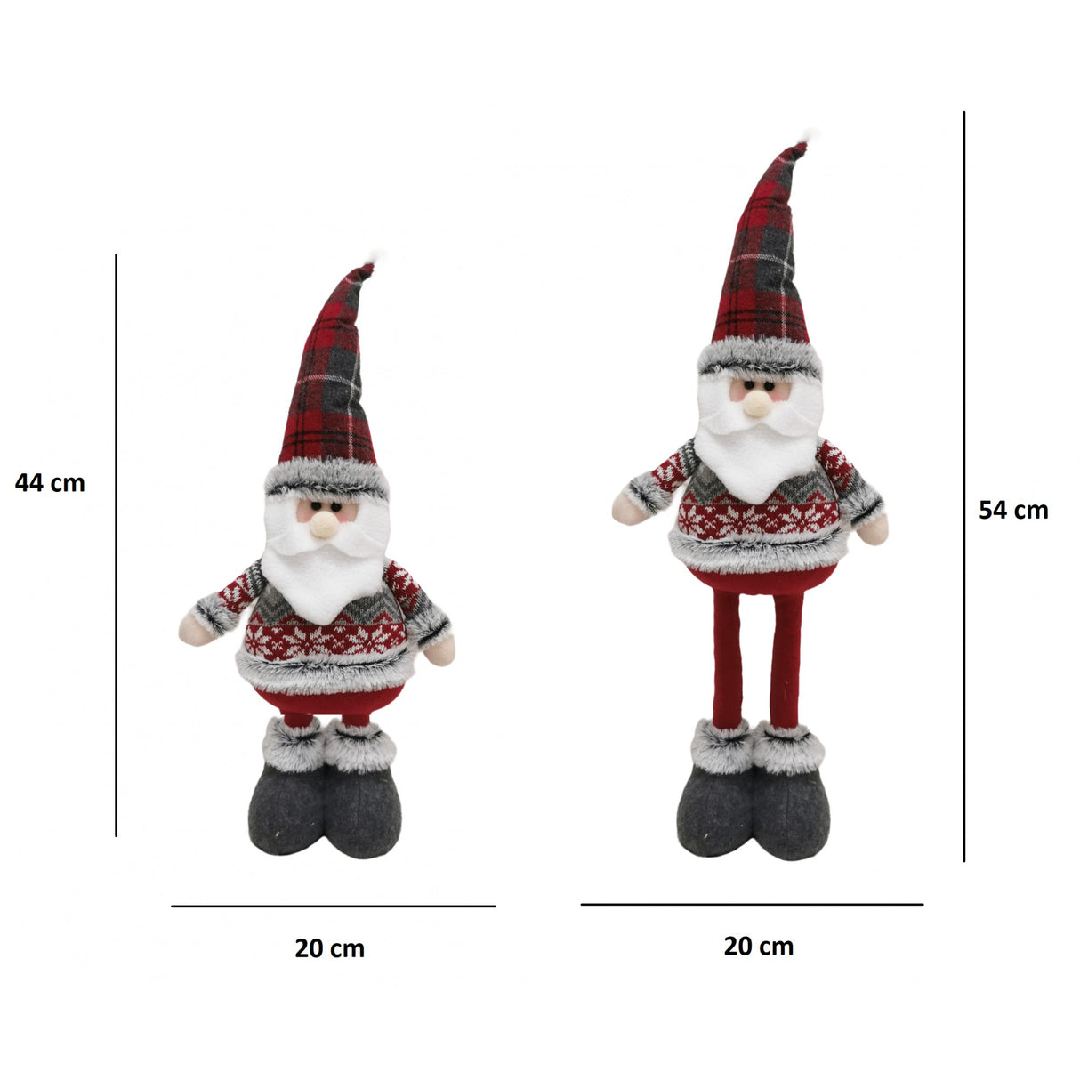 Figurina Decorativa, Pentru Craciun, Vivimall, Mos Craciun, Picioare Telescopice, Inaltime Reglabila 44-54cm, Bluza cu Fulgi, Rosu/Gri - vivimall.ro