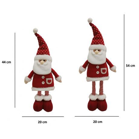 Figurina Decorativa, Pentru Craciun, Vivimall, Mos Craciun, Picioare Telescopice, Inaltime Reglabila 44-54cm, Caciula cu Inimioare, Alb/Rosu - vivimall.ro