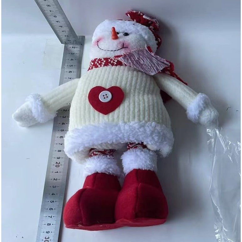 Figurina Decorativa, Pentru Craciun, Vivimall, Om de Zapada, Picioare Telescopice, Inaltime Reglabila 44-54cm, Caciula cu Inimioare, Alb/Rosu - vivimall.ro