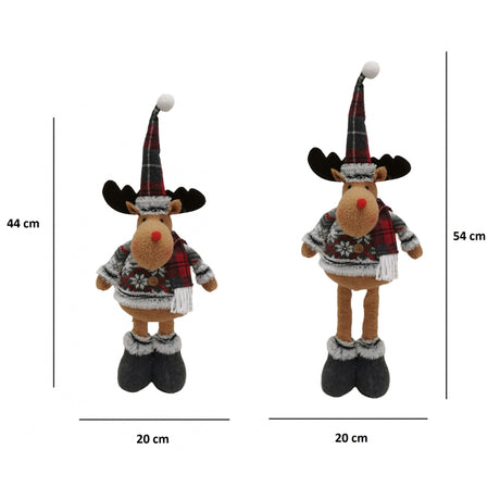 Figurina Decorativa, Pentru Craciun, Vivimall, Ren, Picioare Telescopice, Inaltime Reglabila 44-54cm, Bluza cu Fulgi, Rosu/Gri - vivimall.ro