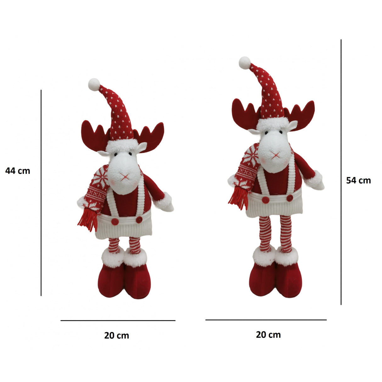 Figurina Decorativa, Pentru Craciun, Ren, Picioare Telescopice, Inaltime Reglabila 44-54Cm, Caciula Cu Inimioare, /Rosu - vivimall.ro