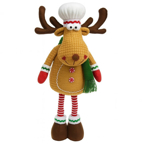 Figurina de Craciun Ren Bucatar Textil, Flippy, Ren Telescopic pentru Craciun, din Material Textil Moale in 2 Dimensiuni, Maro - vivimall.ro